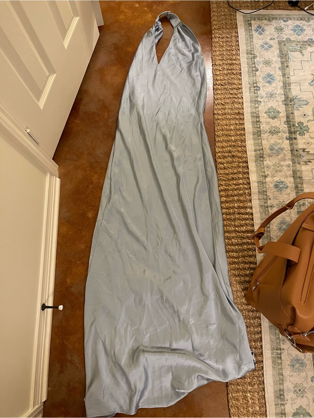 Show Me Your MuMu Steel Blue Satin Halter Maxi Dress - Picture 3 of 5